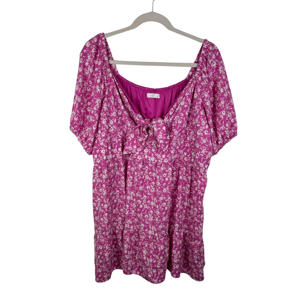 LC Lauren Conrad Pink Floral Tie‎ Front Mini Dress Size 3X Smocked Tiered Flowy